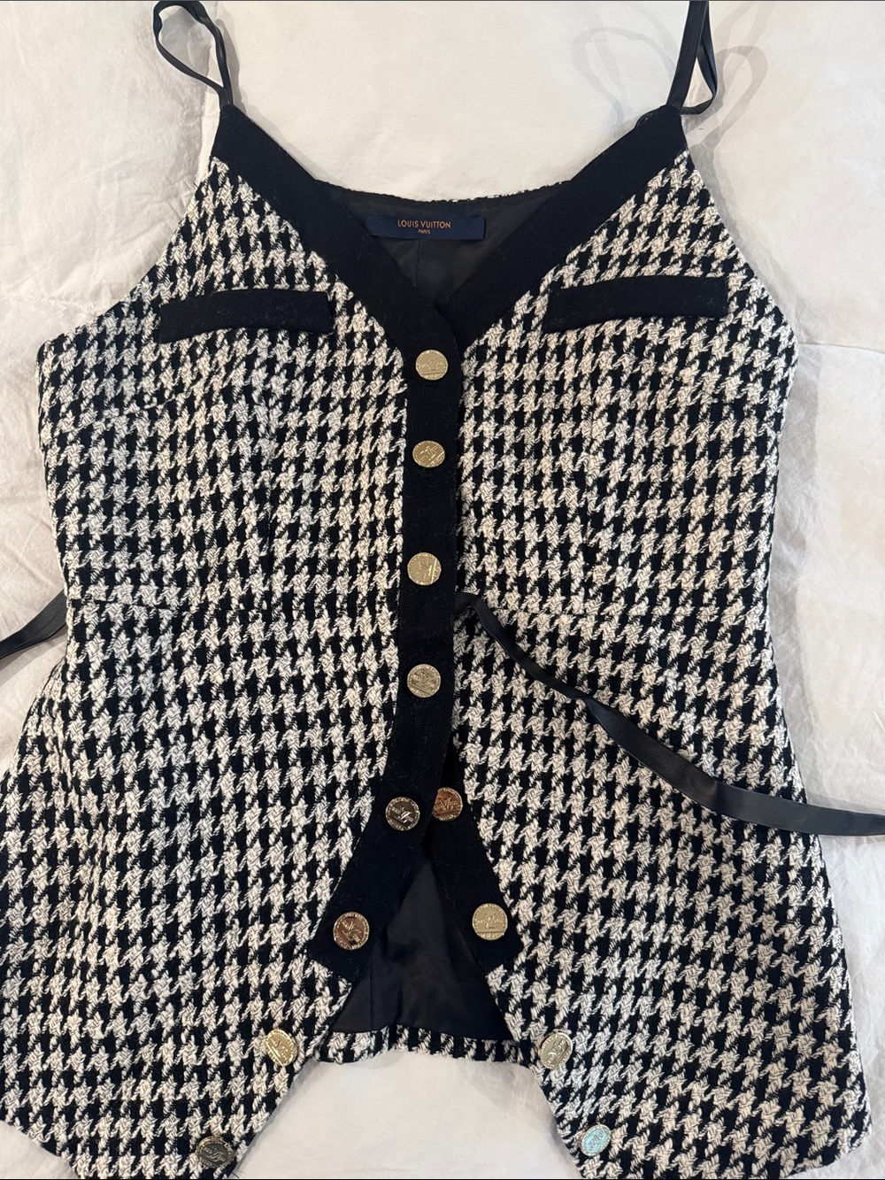 Vintage ! Louis Vuitton Black and White Houndstooth Mini top with Gold Buttons